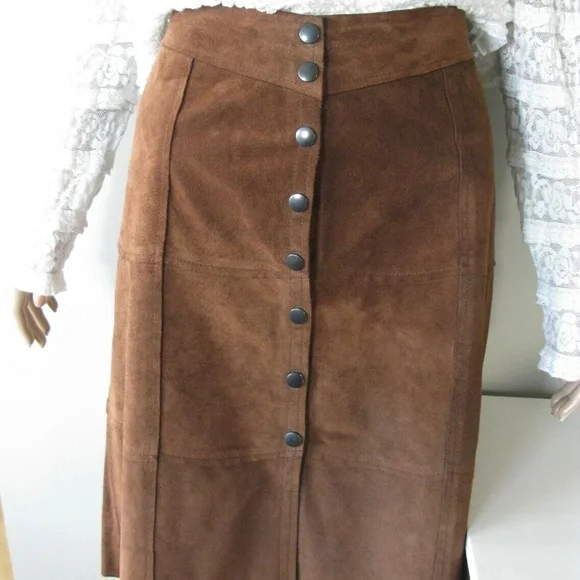 Vintage GAP KHAKIS BROWN SUEDE LEATHER MIDI SKIRT - Picture 7 of 8